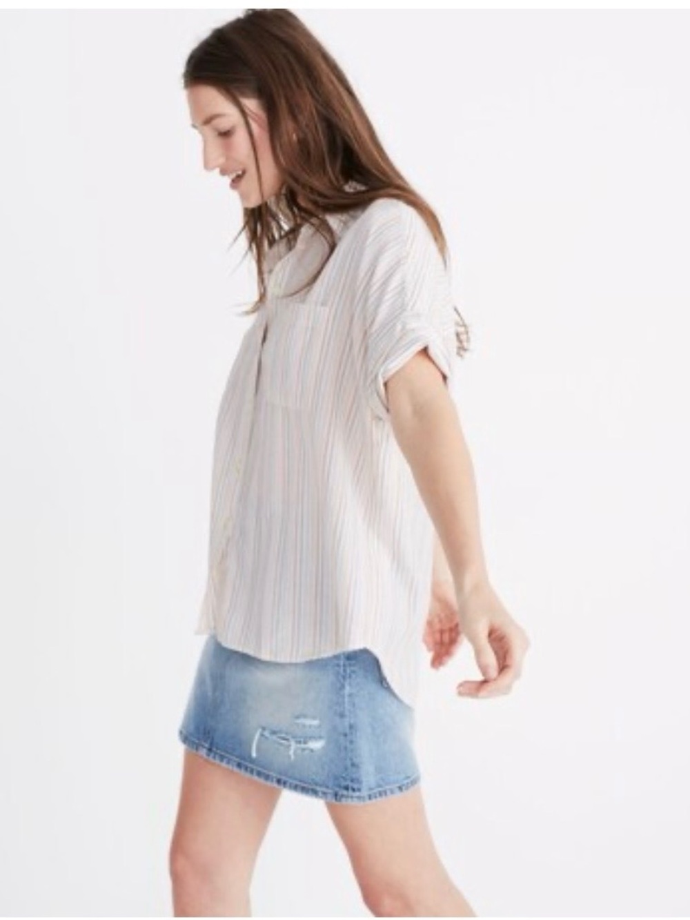 Madewell Courier Shirt in Stitched colorful vertical stripes Size XL